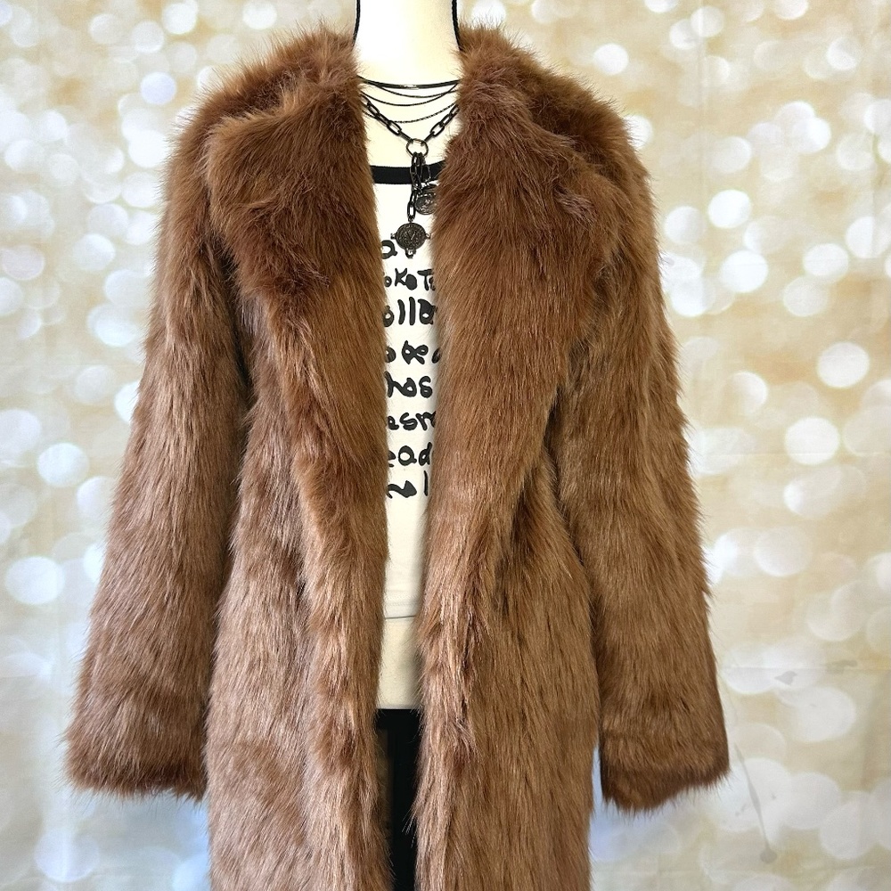 Stunning Brown Faux Fur Mid-Length Coat - Cozy, and Perfect for Holiday Parties